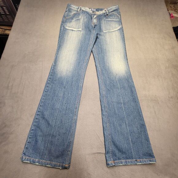 Moci Jeans Womens Size 10 Blue Boot Cut Flared Leg Stretch Distressed Denim - Picture 1 of 11